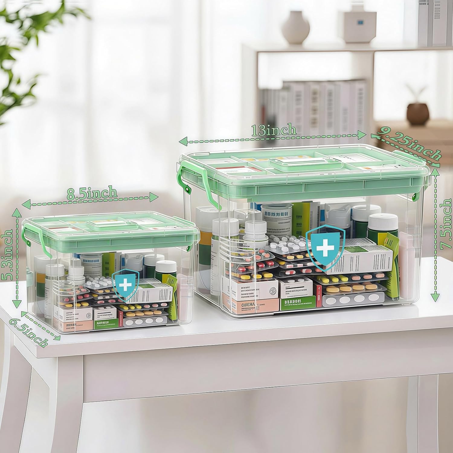 2 Pack Clear Medicine Organizer Box with Handle, Plastic Medicine Container with Tray First Aid Box Empty, Thickened Medicine Storage Organizer Multipurpose Medication Organizer Storage