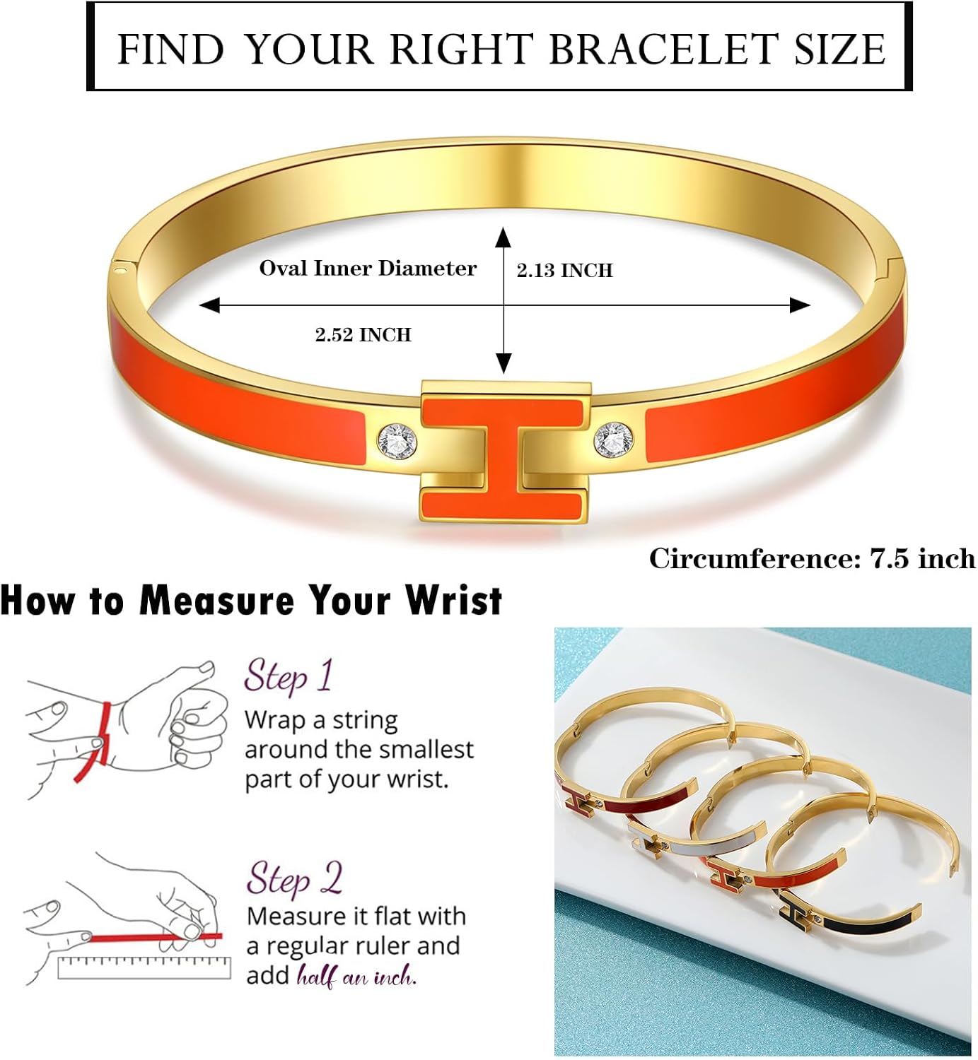 H Bracelet for Women - 18K Gold Plated Titanium Steel Cuff | Cubic Zirconia Bangle Jewelry Gift, Simple & Durable Everyday Wear (S/M/L Size) - Image 4