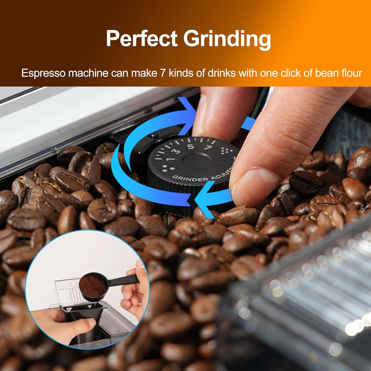 Close-up of the Mcilpoog M3 grinder adjustment dial