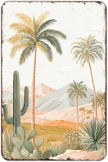 Tropical Desert Landscape Metal sign Palm Tree Cactus Aluminum Metal Signs for Garden， Yard， Porch， Home Bedroom， Kitchen Decor 8 X 12 inch， Weather Resistant， Waterproof， Durable Ink， Easy to Mount