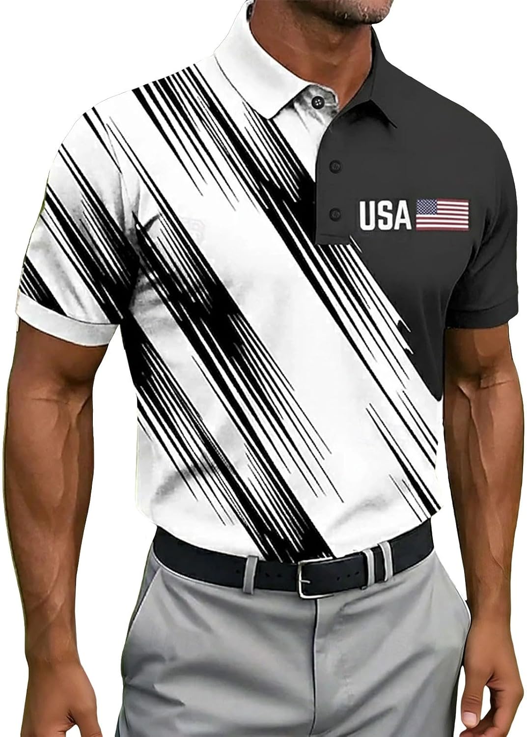 Fourth of July Shirts for Men Patriotic Polo Shirts American Flag Golf Shirt Summer USA Graphic Tops Business Tshirt