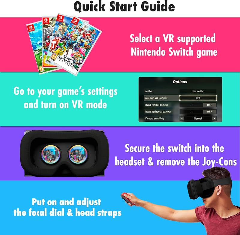 Orzly VR Glasses Nintendo Switch/OLED 3D virtuális valóság headset fekete