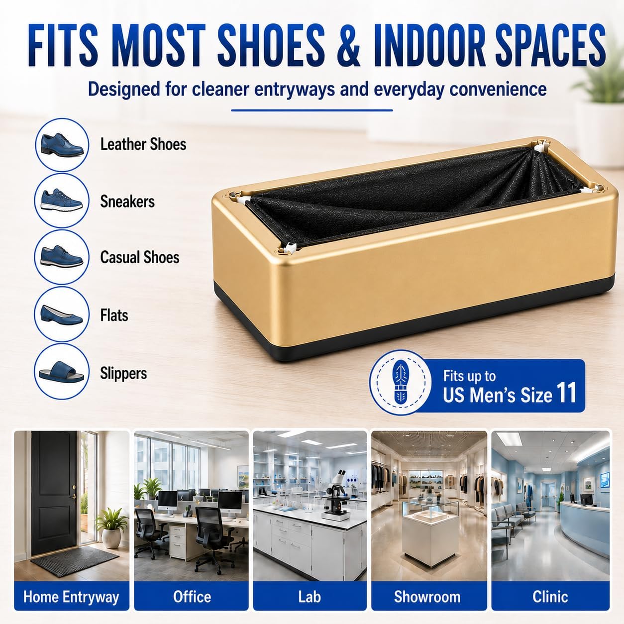 Hands-Free Shoe Cover Dispenser, 100 Non-Woven Covers, Gold