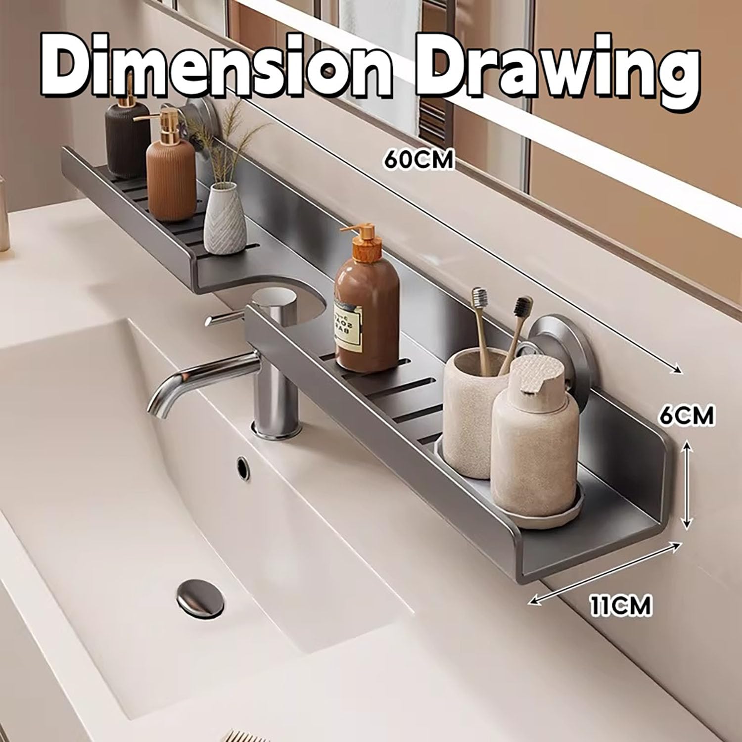 Grey Metal U Shape Suction Cup Bathroom Sink Over Faucet Wall