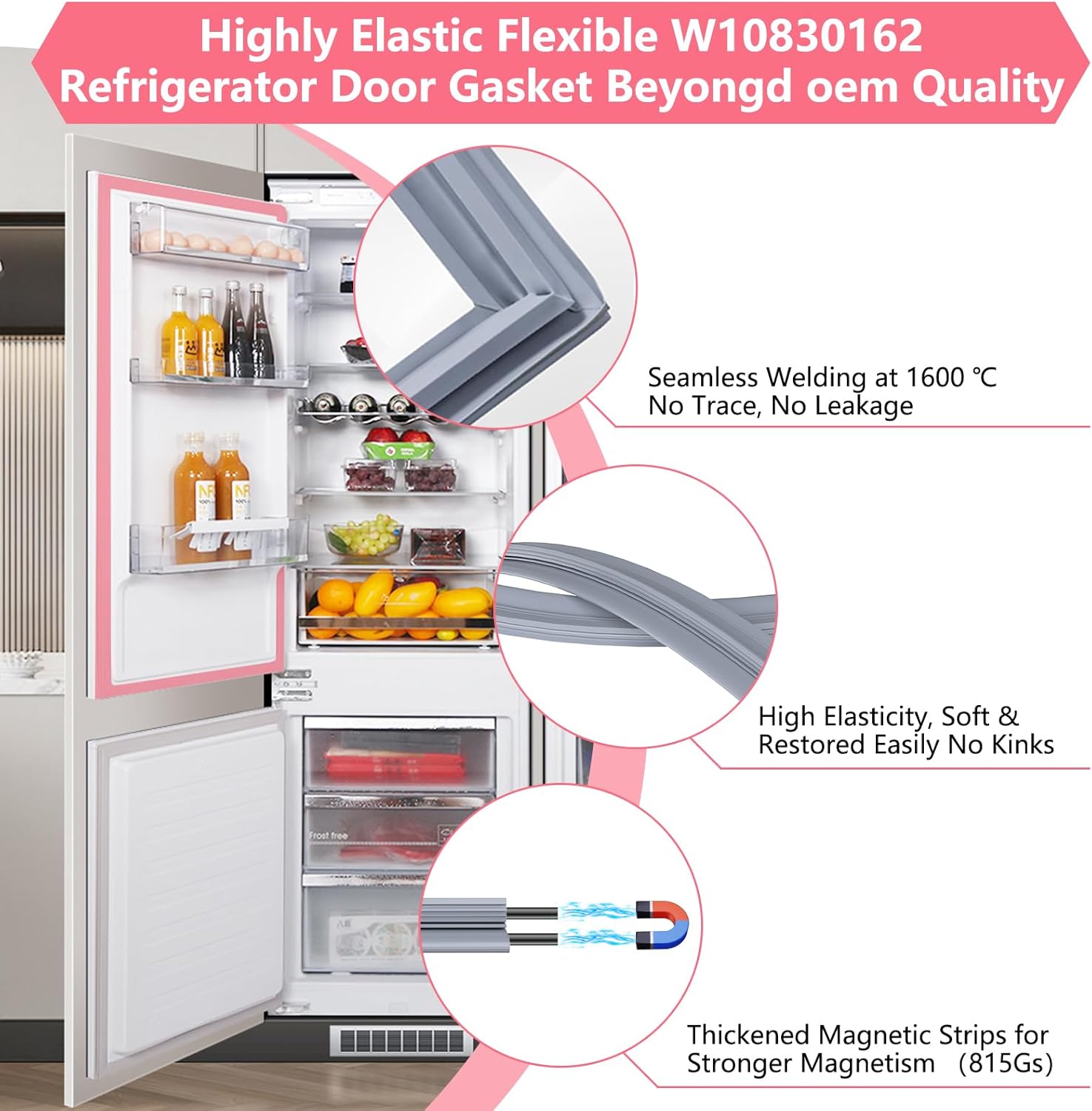 LXun Upgrade 39.7x16.9in W10830162 Refrigerator Freezer Door Gasket Seal Compatible with Kenmore Refrigerators Door Seal for KitchenAid Whirlpool Freezer Door Gasket 12723206AP W10179332 W10199876