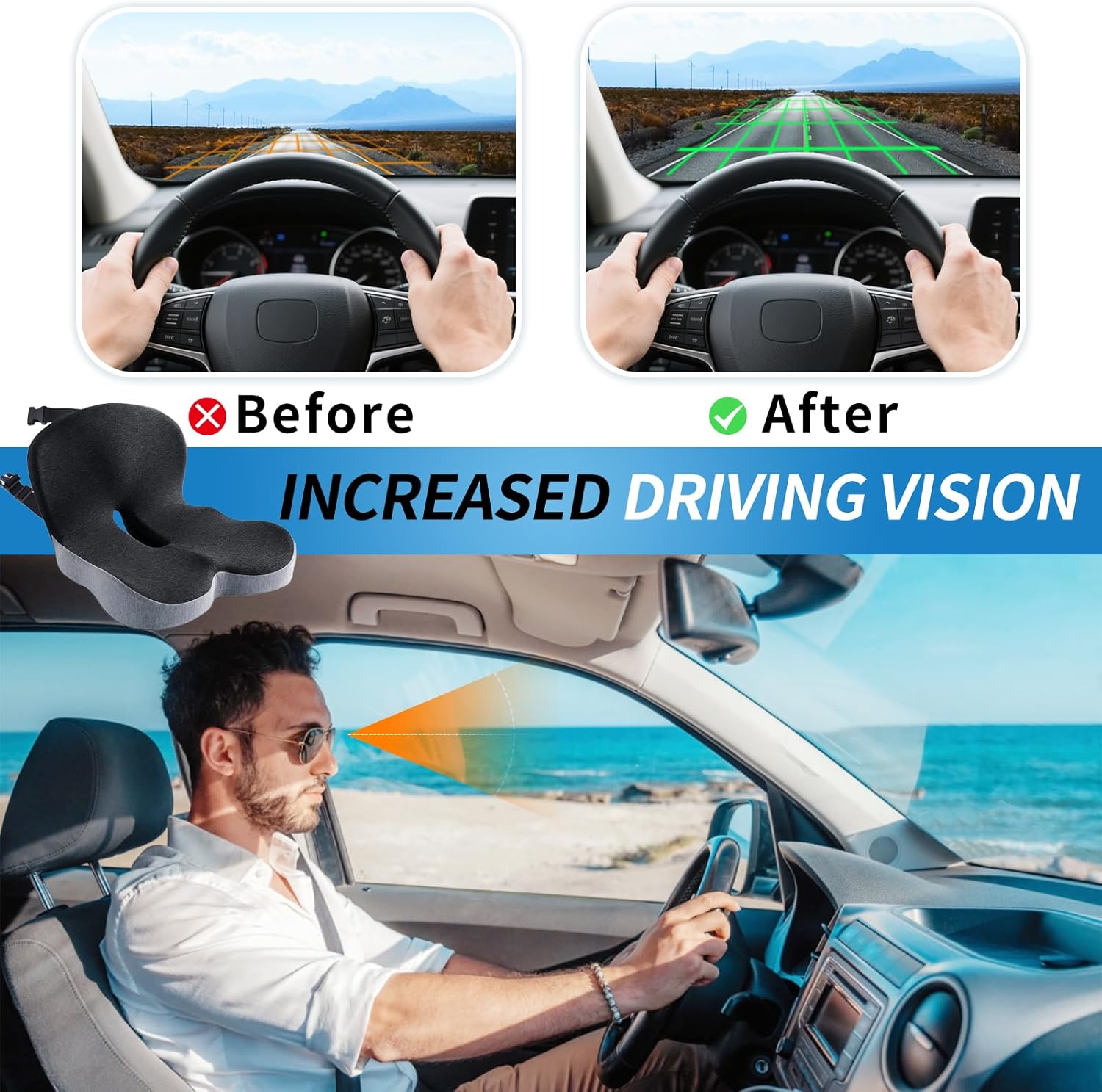 Memory Foam Seat Cushion for Truck Drivers with Adjustable Strap Ergonomic Car Seat Cushions for Driving, Chair Cushion for Back Pain,Lumbar Support & Sciatica Relief for Driving Long - Image 3