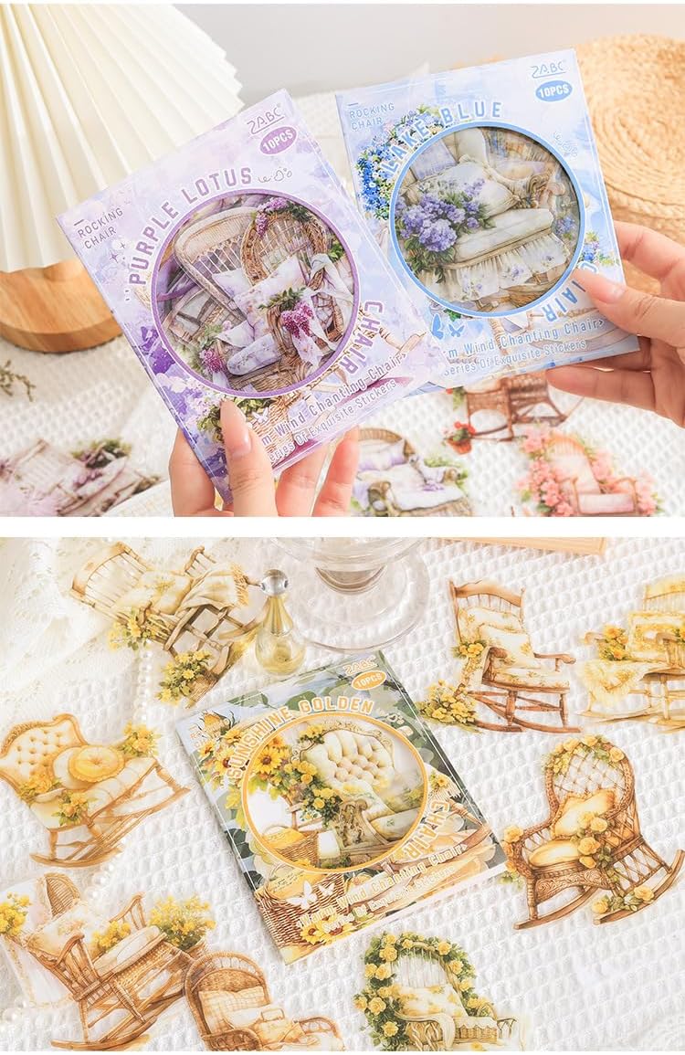 Alideco 60pcs Scrapbook Stickers Vintage Rocking Chair Flower Scrapbooking Junk Journal Crafts Embelishment Decoration Stickers (nuanfengyinyi)
