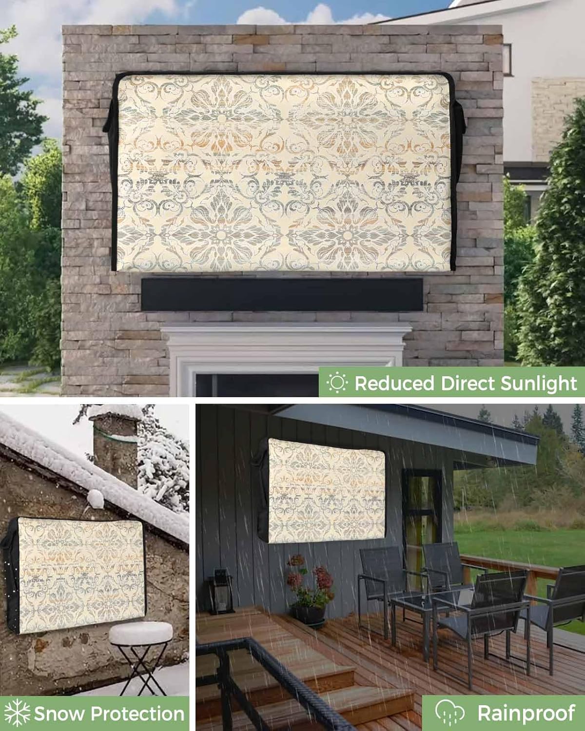 Outdoor TV Cover African Texture Floral Line Gradient Waterproof and Weatherproof 70"-75" LCD Movable Shield TV Display Screen Protector Outside Television Covers