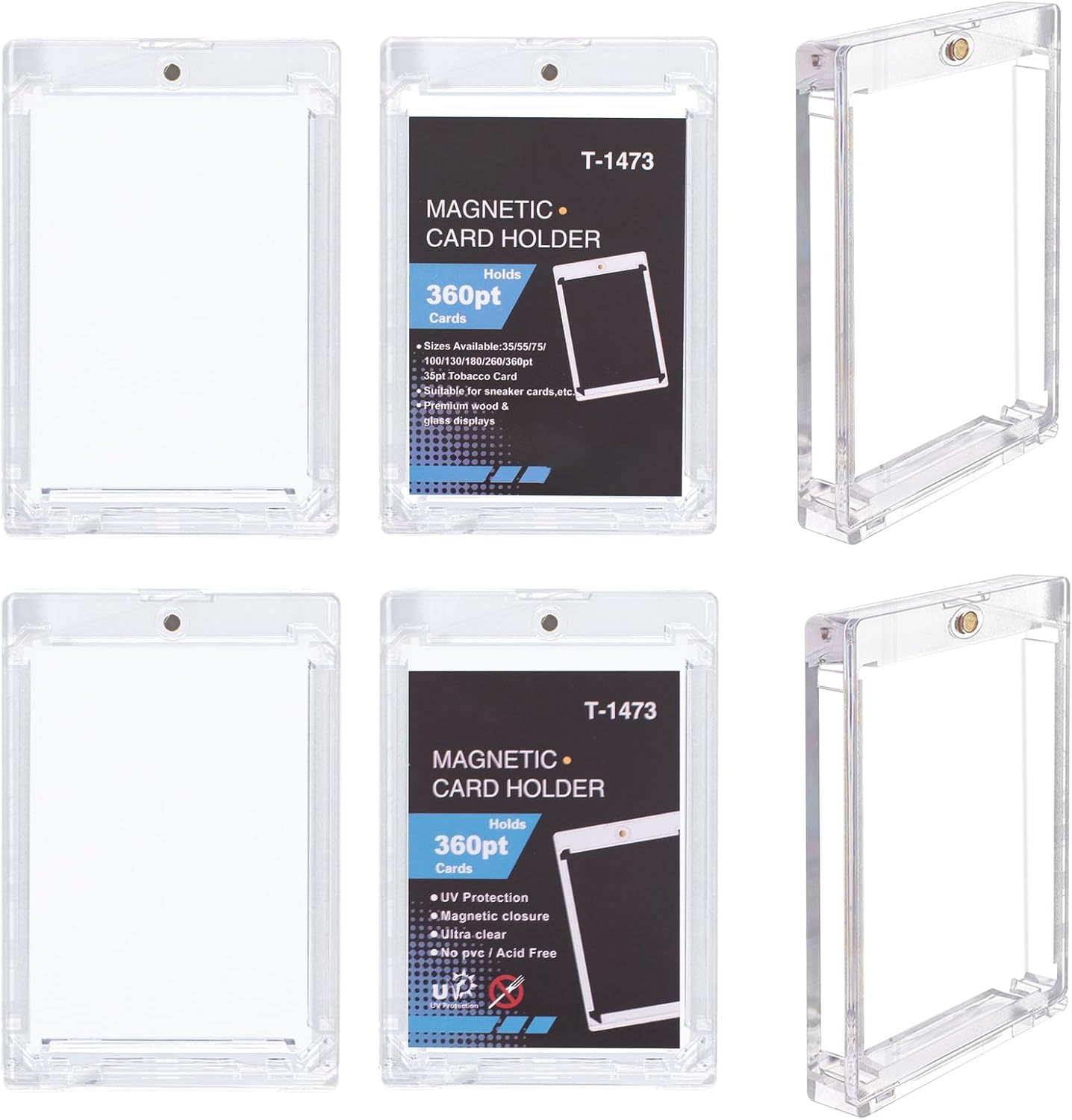 6 Pack 360pt Magnetic Card Holders, HD Clear Card Booster Pack Display Holder, UV Protection Hard Plastic Display Case for Sports, Game & Trading Cards (Inner Size 3.54'' x 2.56'' x 0.36'')