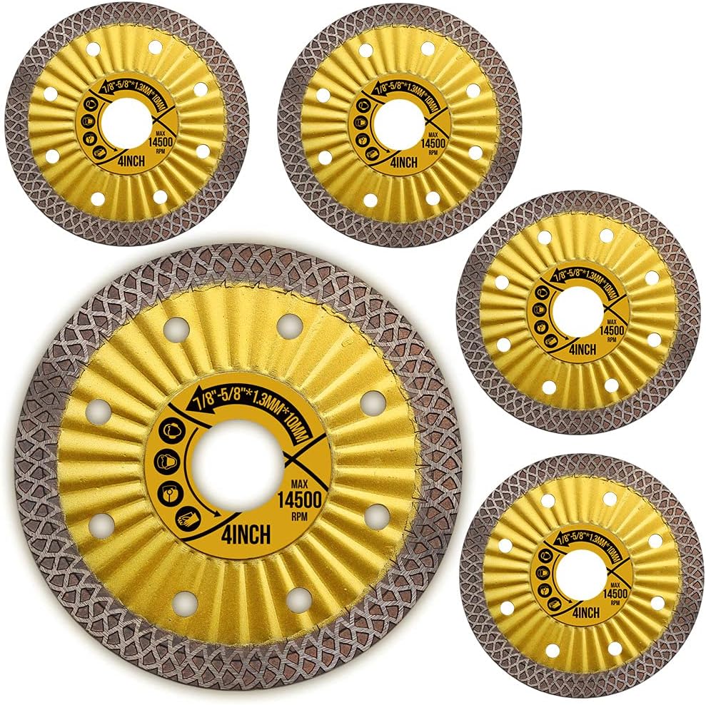 5 Pack 4 Inch Tile Cutting Blade Diamond Blade for Granite Marble Ceramic Tile Cutting
