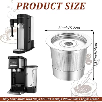 Reusable K Cups and Coffee Pods for Ninja Coffee Maker PB051 & CFP101/PB041, 304 Stainless Steel Reusable K Pod Permanent K Cups Filters Compatible with Ninja Coffee Maker, Coffee Accessories