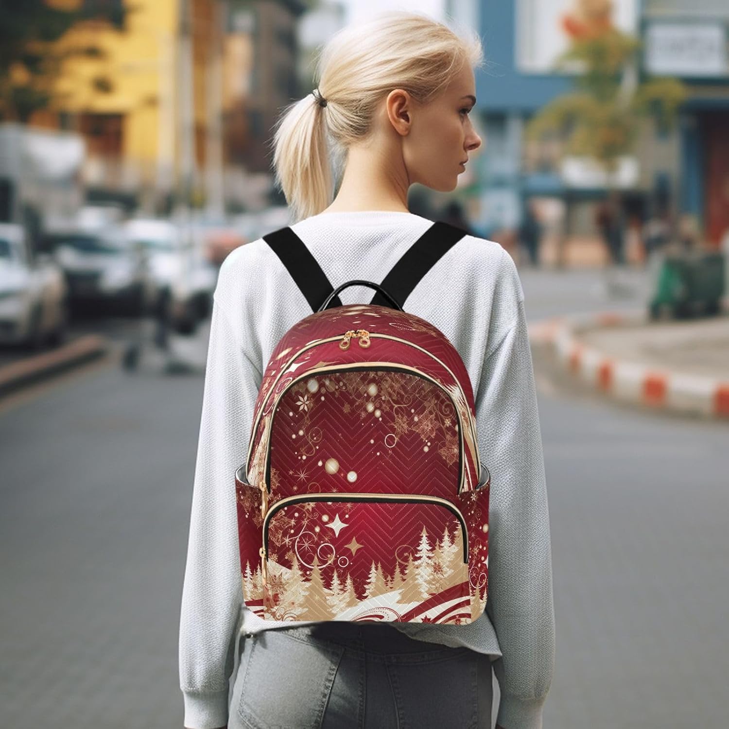 ALAZA Star Snowflake Merry Christmas Pine Tree Women Backpack Purse Ladies Fashion Shoulder Bag Daypack Travel Bag 7.5L - Image 7