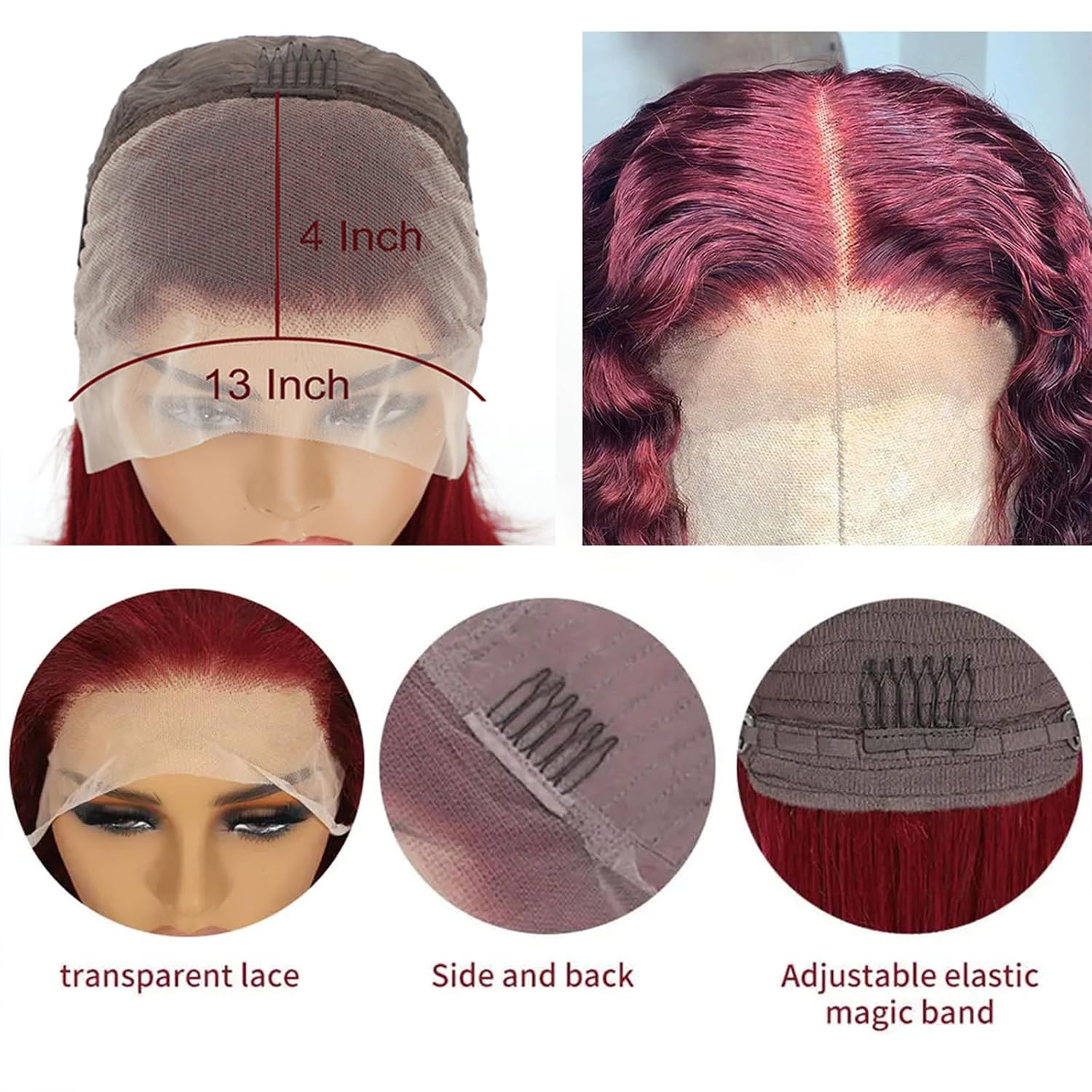 12 Inch 99J Burgundy Deep Wave Curly Bob Wig for Women 180% Density Human Hair 13x4 HD Lace Front Wigs