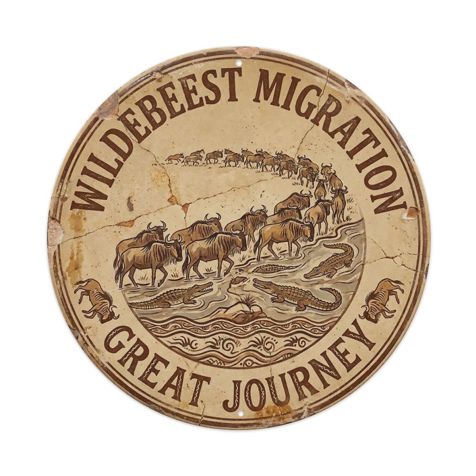 Cxhjca 8X8inch(20X20cm) Wildebeest Migration Great Journey Metal Tin Sign