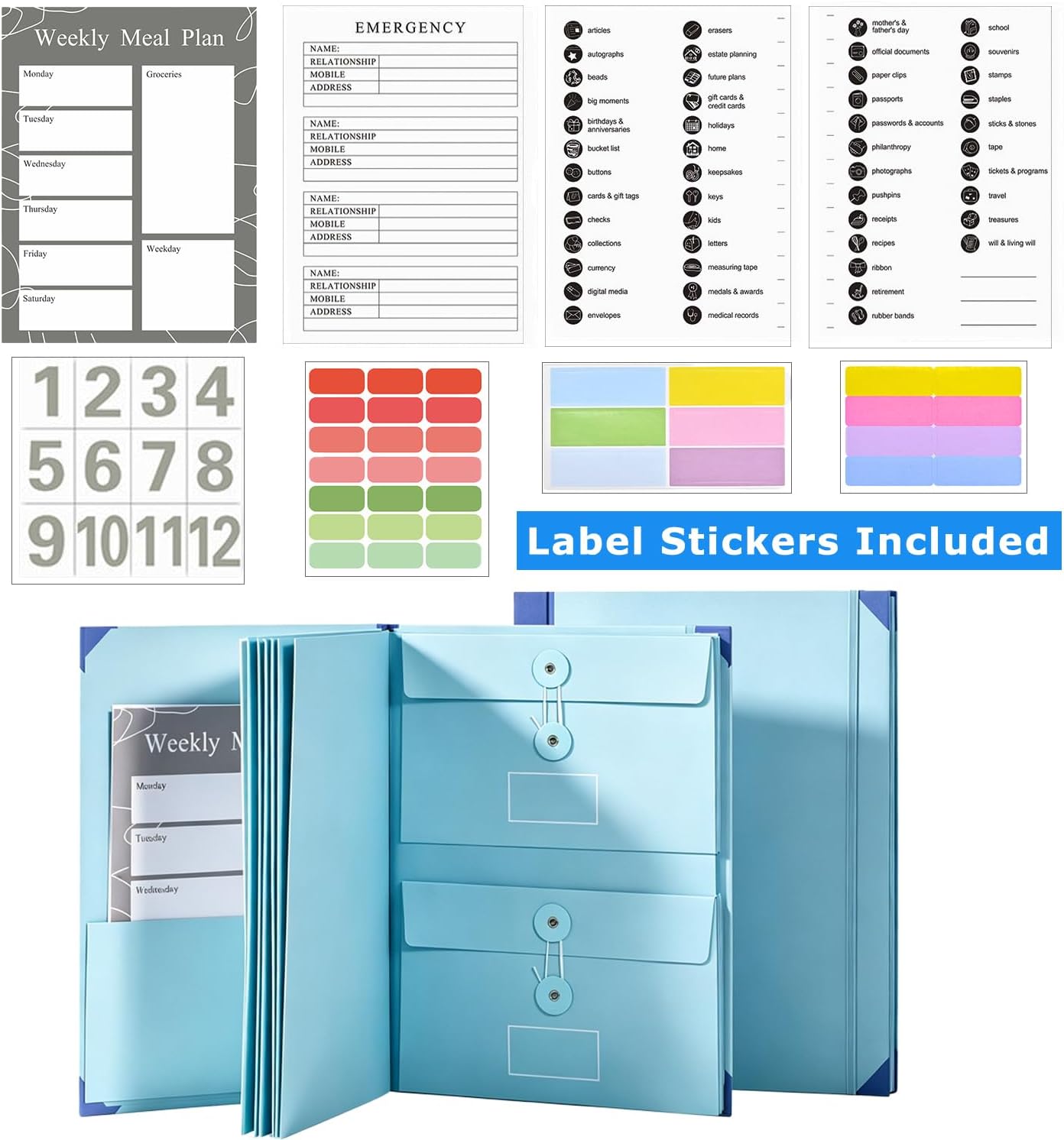 The Life Book Document Organizer - Binder for Important Documents with Labels, in Case i Die Binder, Accordion Expanding File Folder for Important Papers/Passports/Birth Certificates (Blue)