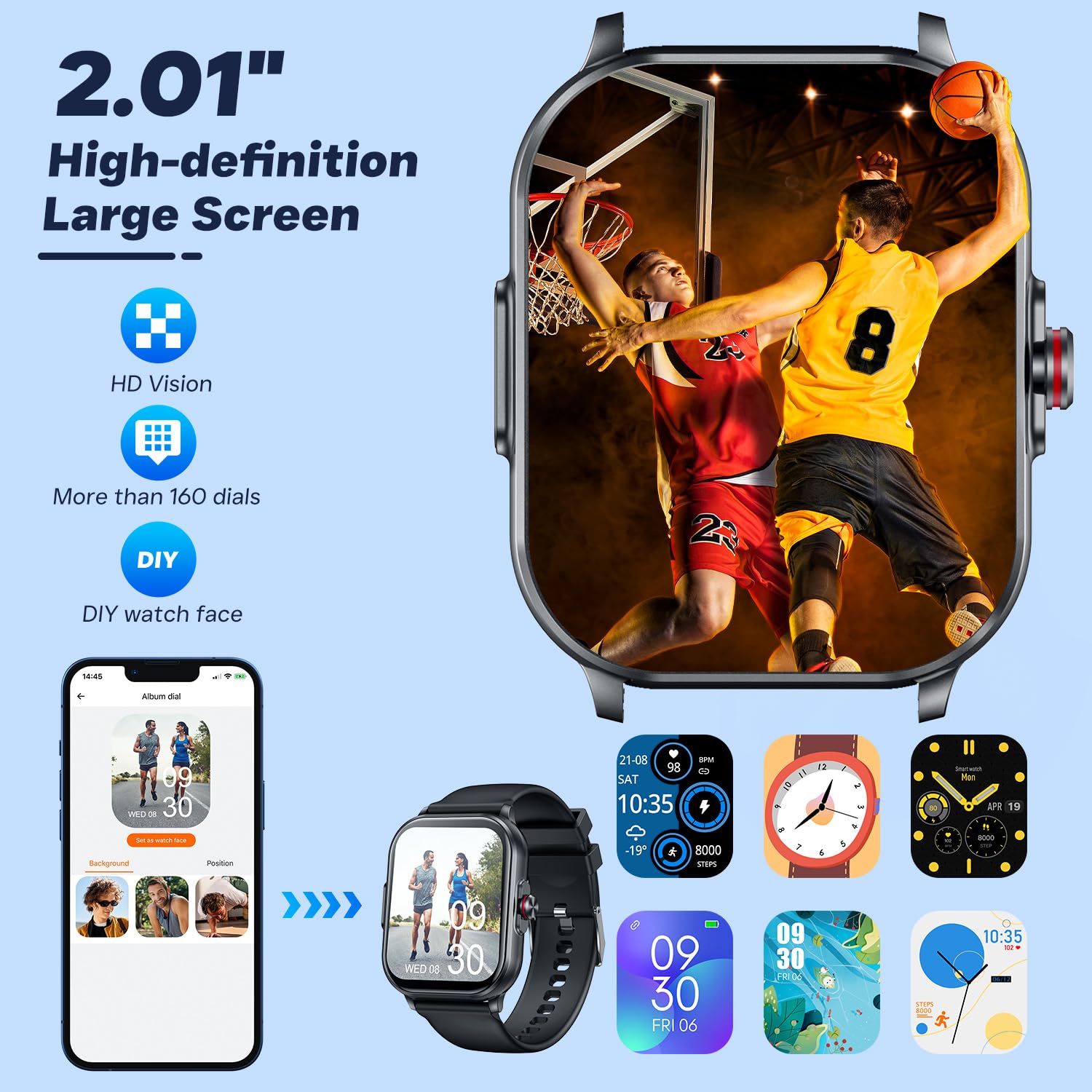Reloj Inteligente Hombre con ECG+HRV: 2.01" HD Llamadas Smartwatch con Pulsómetro Monitor Presion Sueño 100+ Modos Deportivos Smart Watch Podómetro Pulsera Actividad IP68 Impermeable para iOS Android
