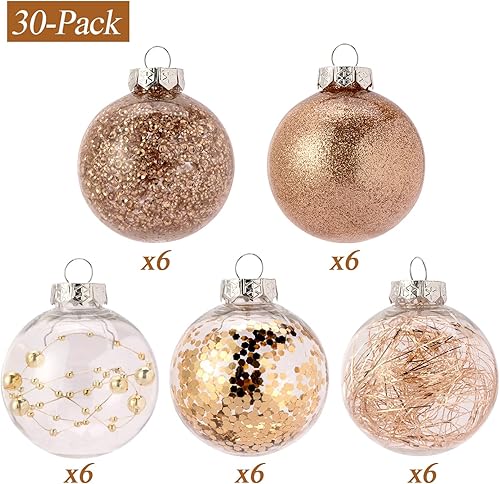 Miniatura 2 de Adornos de bolas de Navidad irrompibles de plástico transparente con relleno delicado de 2.756 in  2.75 pulgadas (24 unidades, color blanco)