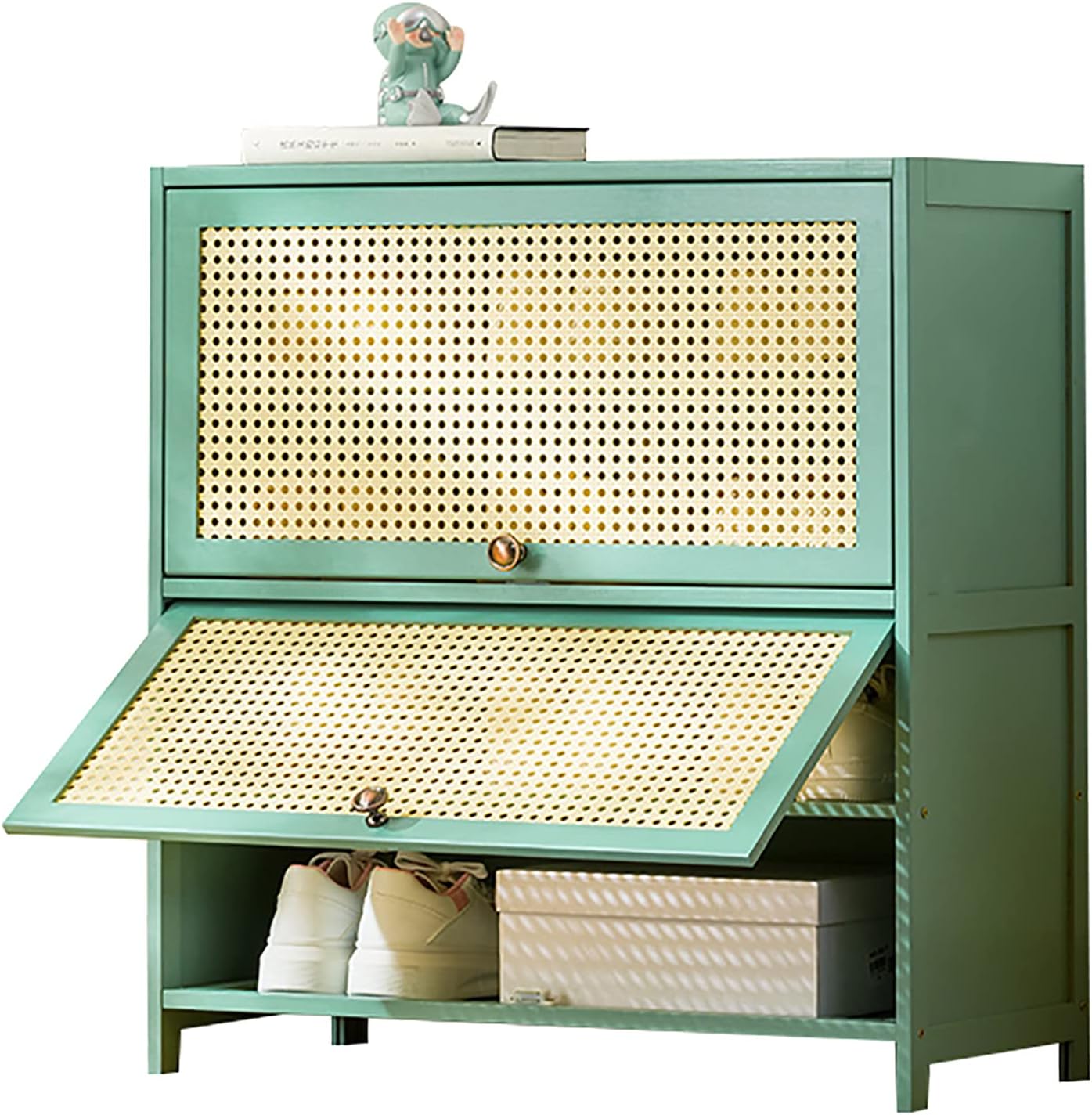 Shoe Storage Cabinet Cabinets Hallway Slim Cupboard Cupboards Hallways Slimline，Modern Bamboo Shoe Cabinet - Stylish Entryway Storage with Rattan Doors, Flip Top for Shoes, Hallway & Bathroo