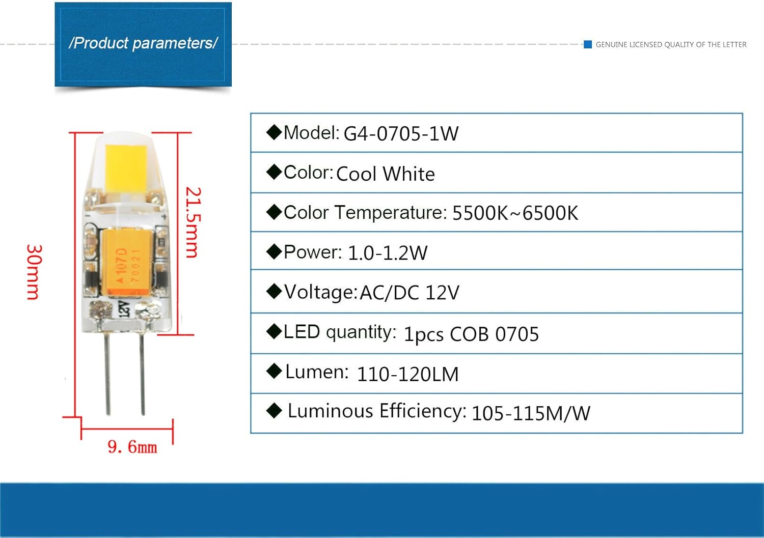 20Pcs G4 1.2W 0705 COB Cool White 6000K Bi-Pin Base LED Non-Dimmable Spot LED Light Bulb AC DC12V Replacement Halogen Chandelier Lamps