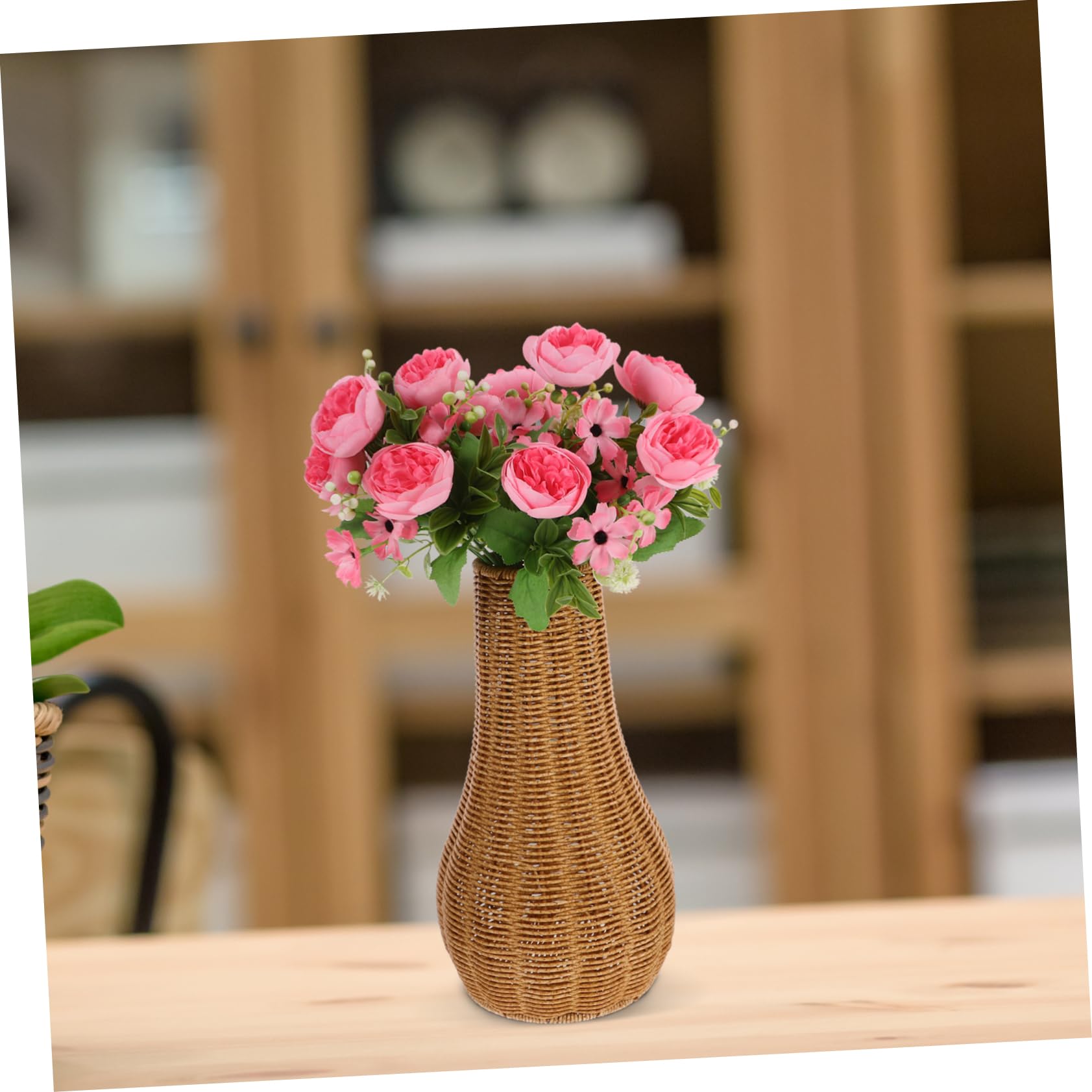 Rustikale Gewebte Kunststoffvase Braun für Frische und Getrocknete Blumen