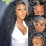 Rozilo Aomllute 28 Inch Deep Wave Lace Front Wigs Human Hair 200 Density 13x4 HD Lace Frontal Wigs Human Hair Pre Plucked Deep Curly Glueless Wigs for Women Natural Black