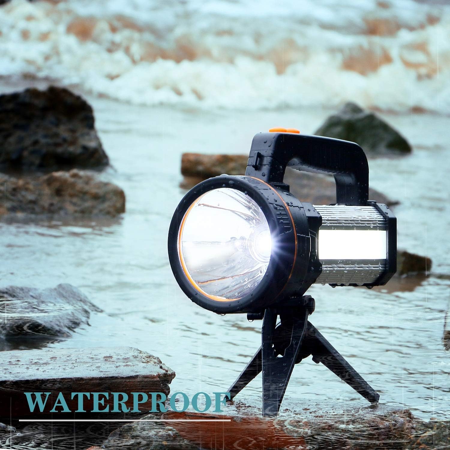 TONGNAN LED Handheld Flashlight Rechargeable Searchlight 8000 lumens Super Bright Handheld Spotlight 6600mAh Battery Powered High Power Waterproof Searchlight 6 Modes（Silver) : Tools & Home Improvement