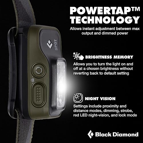 Miniatura 3 de BLACK DIAMOND Spot 400 - Linterna frontal  400 lúmenes de brillo, regulable  Impermeable y duradera  Funciona con 3 pilas AAA (incluidas)  Oliva