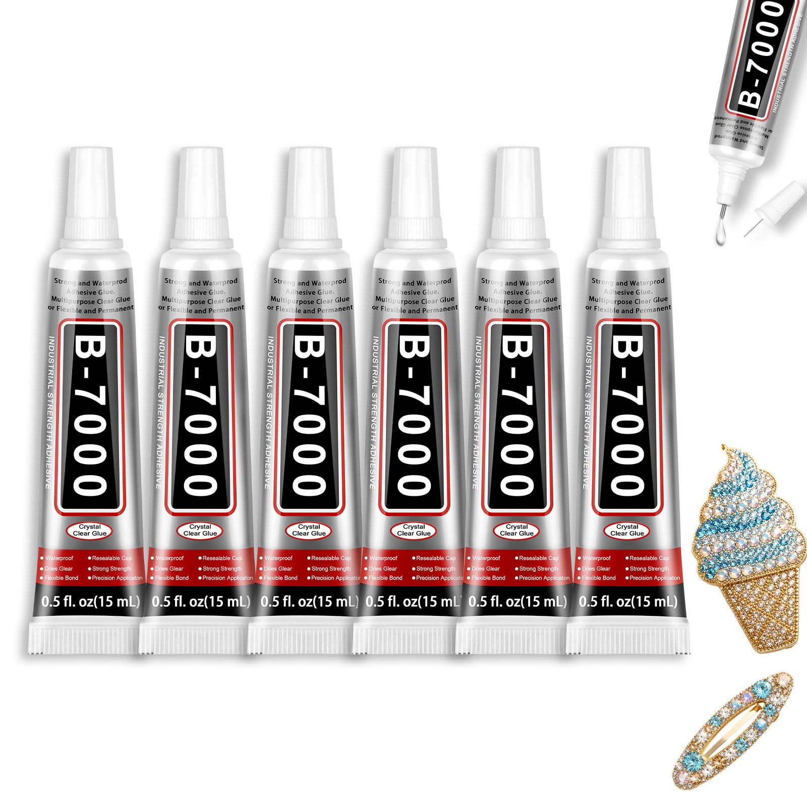 B 7000 Bedazzling Glue, 6 Pack 15ml Rhinestone Glue for Bedazzling Kit