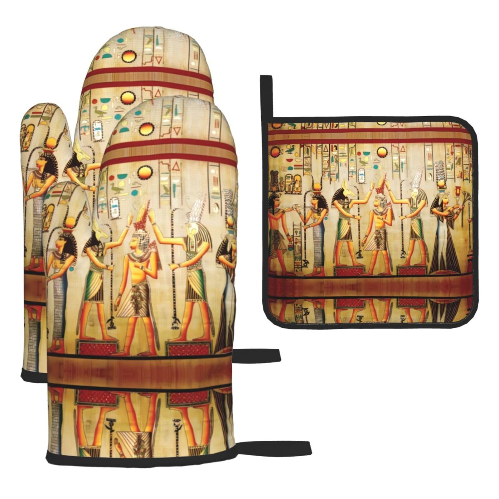 women in ancient egypt Printed Kitchen Oven Mitt Set 3-Piece Heat Resistant Gloves with Pot Holder Mat for Cooking Baking BBQ
