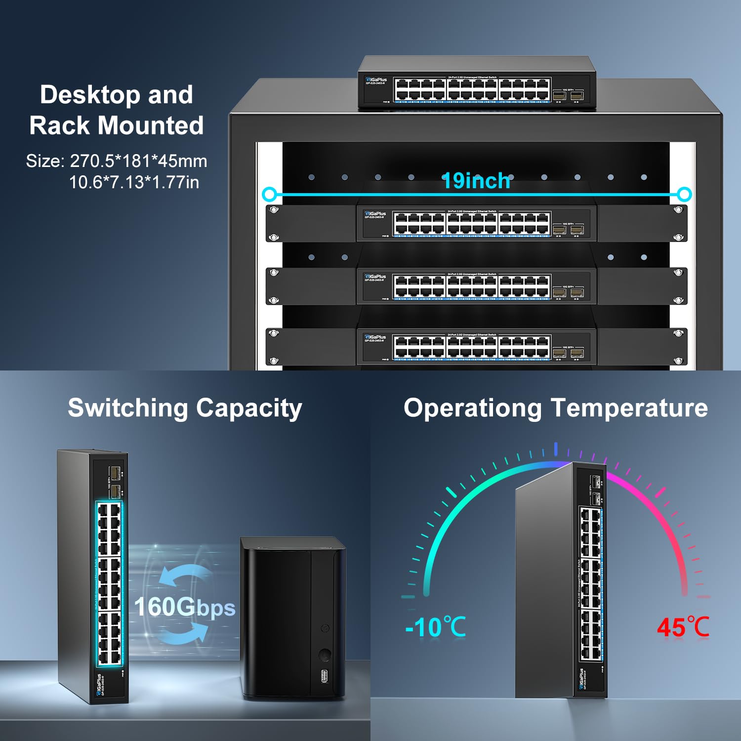 26 Port 2.5Gb Unmanaged Ethernet Switch with 24* 2.5G Base-T Ports, 2* 10G SFP+ Ports. GiGaPlus 2.5Gbps Network Switch for 2.5Gbps NAS/PC, WiFi6 Router, Wireless AP. Fanless Design, Plug and Play