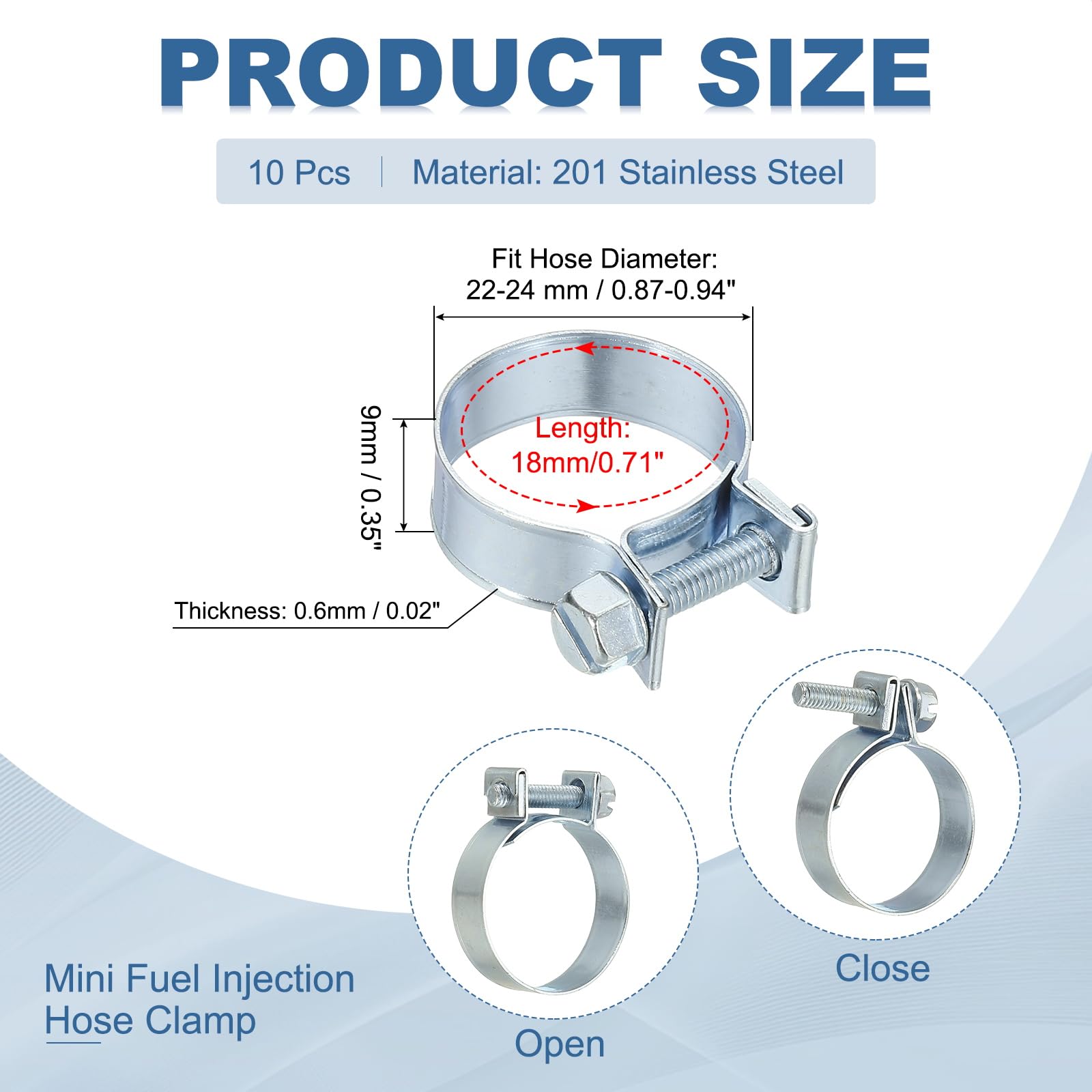 PATIKIL 10 Pcs 22-24mm Mini Fuel Injection Hose Clamps Zinc Plated Adjustable Clamp - Image 2
