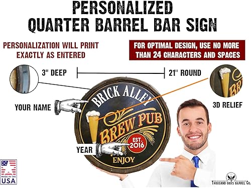 Vista 246 de THOUSAND OAKS BARREL CO. Personaliza el letrero de un cuarto de barril con cócteles de gato negro, barril de vino hecho de madera de roble de alta