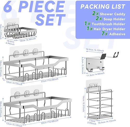 Miniatura 5 de Paquete de 6 estantes adhesivos para ducha, organizador de ducha para almacenamiento de baño, decoración del hogar y cocina, organizadores y