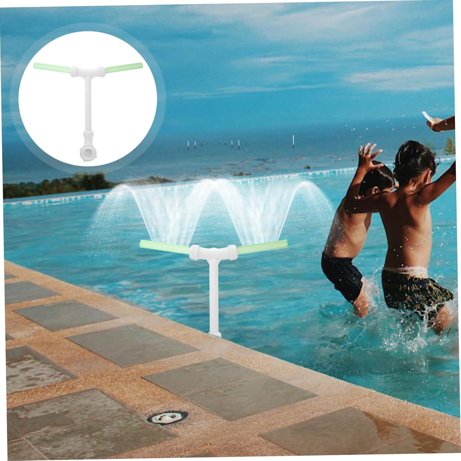 MERRYHAPY Dual- Pool Fountain Sprayer Adjustable Waterfall Cooling System for Above Ground Pools Spa Aerator Glow Dark Outdoor Water Feature