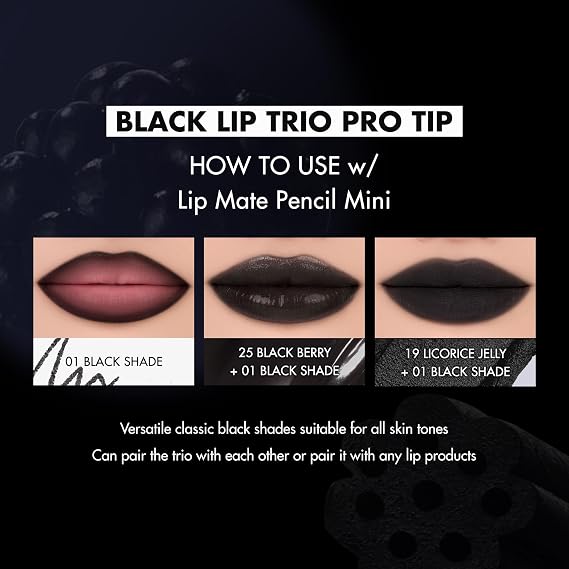 Rom&nd Black Lip Trio Limited Edition K-Beauty Set | Authentic Glossy, Matte & Liner | Hydrating, Buildable, Versatile Makeup Kit