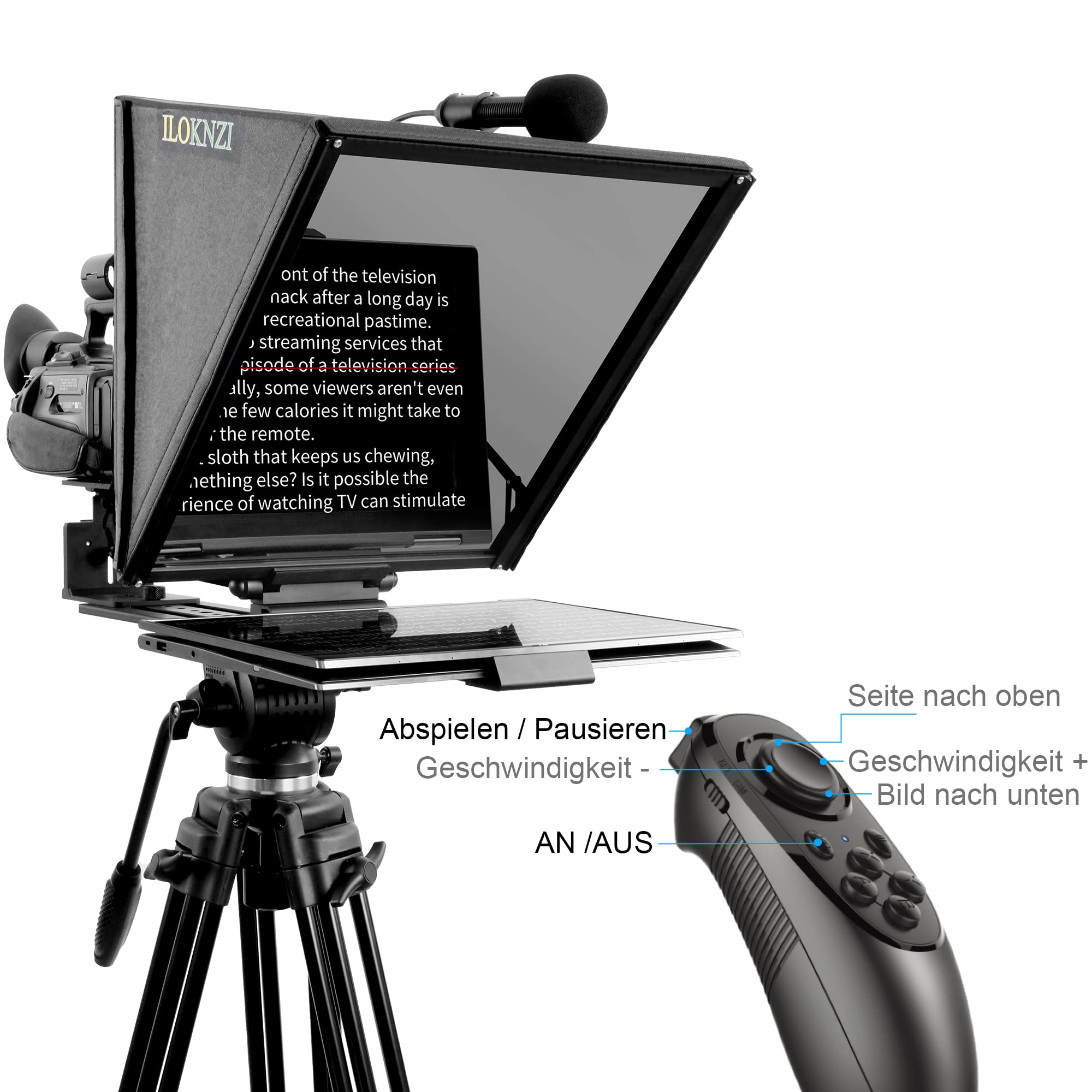 Teleprompter giratorio de 18 pulgadas con mando a distancia Bluetooth y software de etiquetado, herramienta de grabación de vídeo y videoconferencia adicional