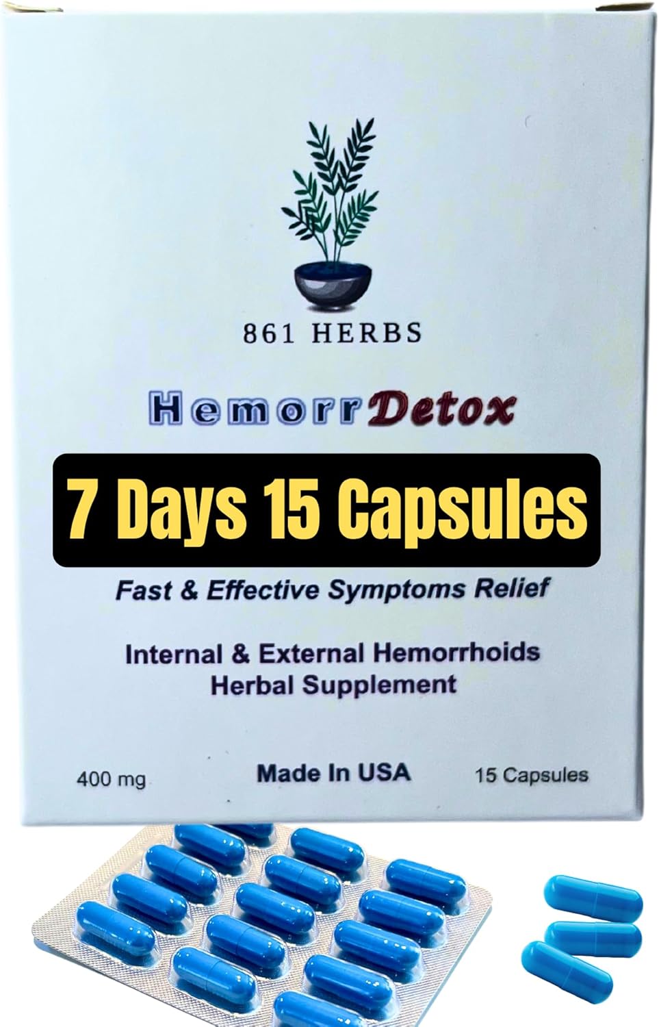 Hemorrhoid Detox 7 Days 15 Capsules,Addresses Underlying Causes, Natural Relief,Vein Purification