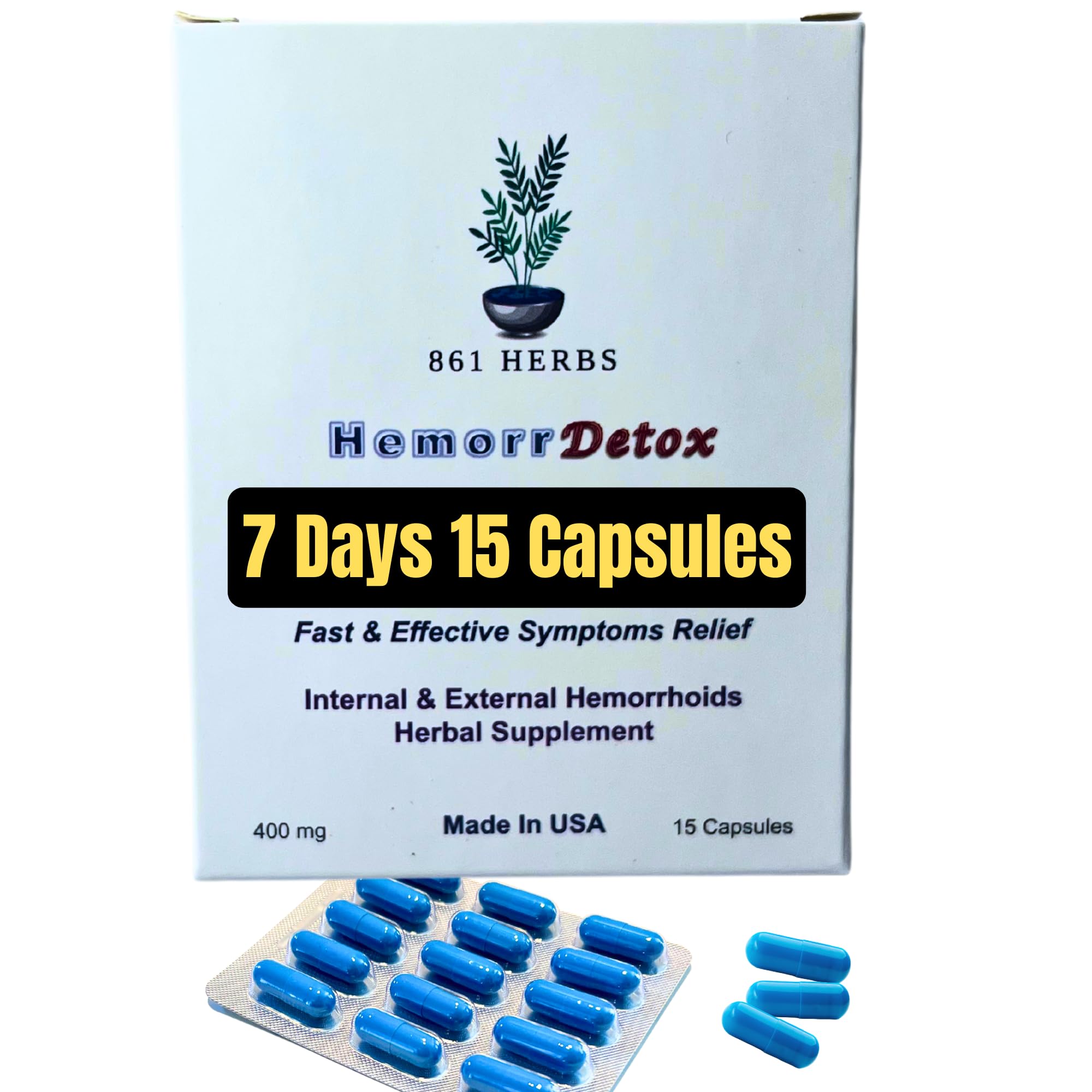 Hemorrhoid Detox 7 Days 15 Capsules,Addresses Underlying Causes, Natural Relief,Vein Purification