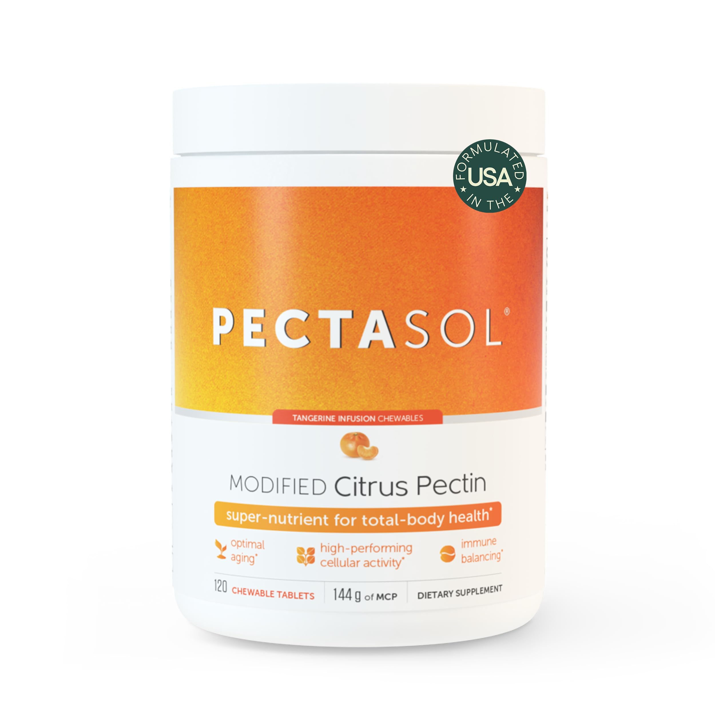 EcoNugenics PectaSol Modified Citrus Pectin β 120 Tangerine Chewable Tablets β Total-Body Health Supplement to Support Heart, Immune System, Inflammation Response + Maintain Healthy Galectin-3 Levels