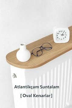 Petek Üstü Dresuar 80x18cm Radyatör Rafı Kitaplık Oval Kenarlı Petek Üstü Antre Mutfak Salon Rafı Atlantik Çam