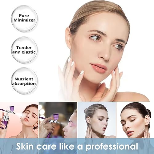 Miniatura 2 de Rhinowisdom Kit de aerógrafo de maquillaje con compresor de aire, cepillo de aire inalámbrico portátil recargable para maquillaje, incluye 2 tazas,