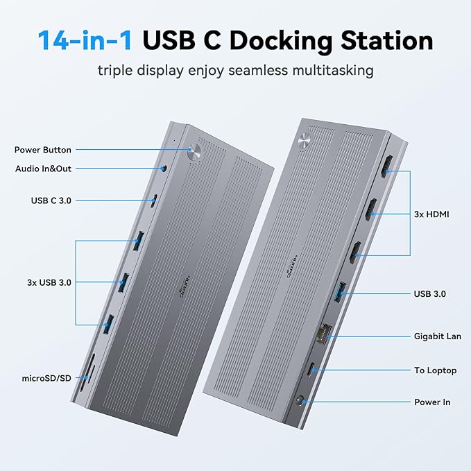 Docking Station USB C 4URPC Triple Monitor con Adaptador 120W miniatura 2