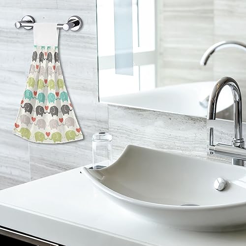 Miniatura 7 de Juego de 2 toallas de mano de elefante de dibujos animados, suaves, absorbentes, decorativas, para baño, secado rápido, barra de té, toalla colgante