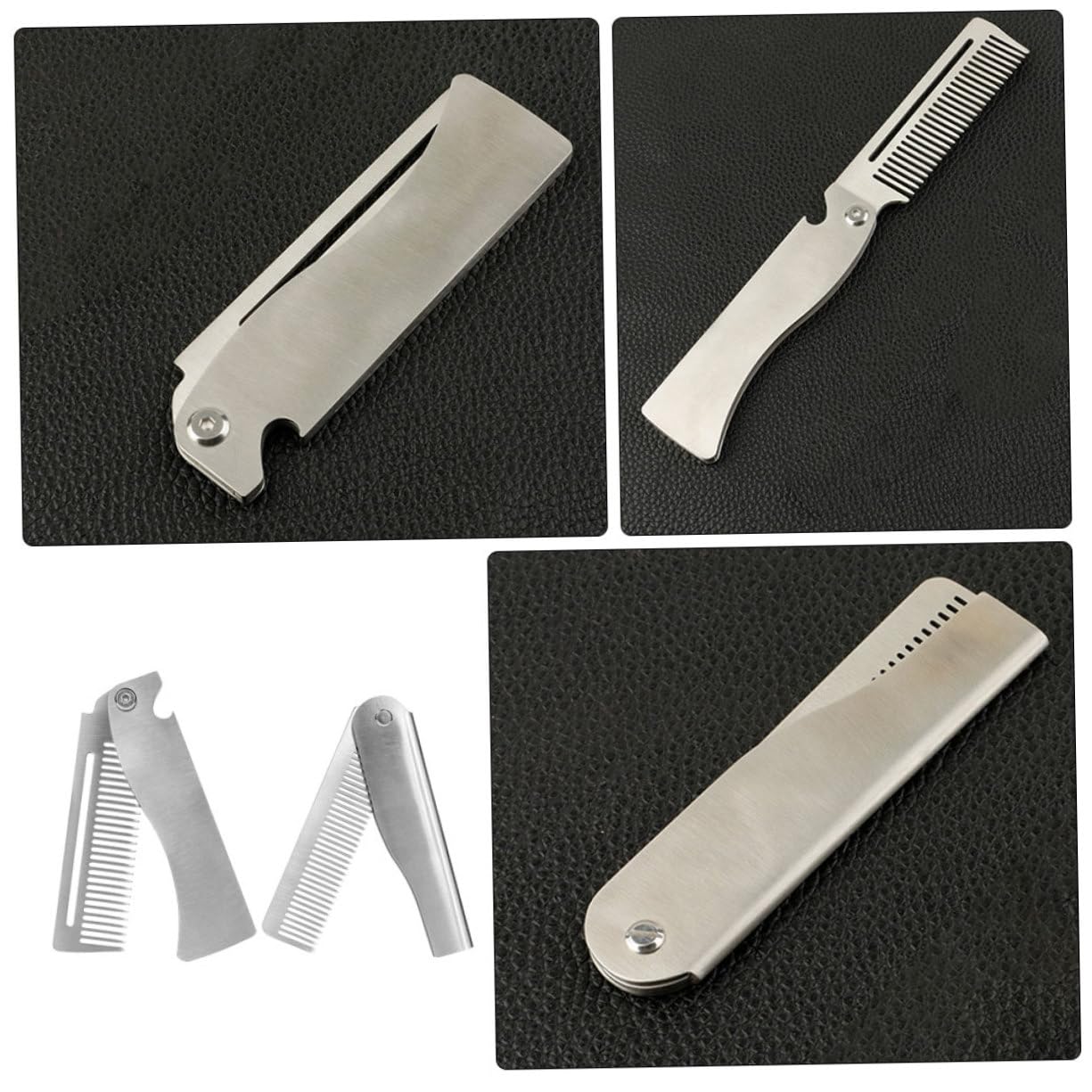 SOESFOUFU Beard Brush for Men Kit 2pcs Portable Folding Comb Stainless Steel Hair Grooming Tool