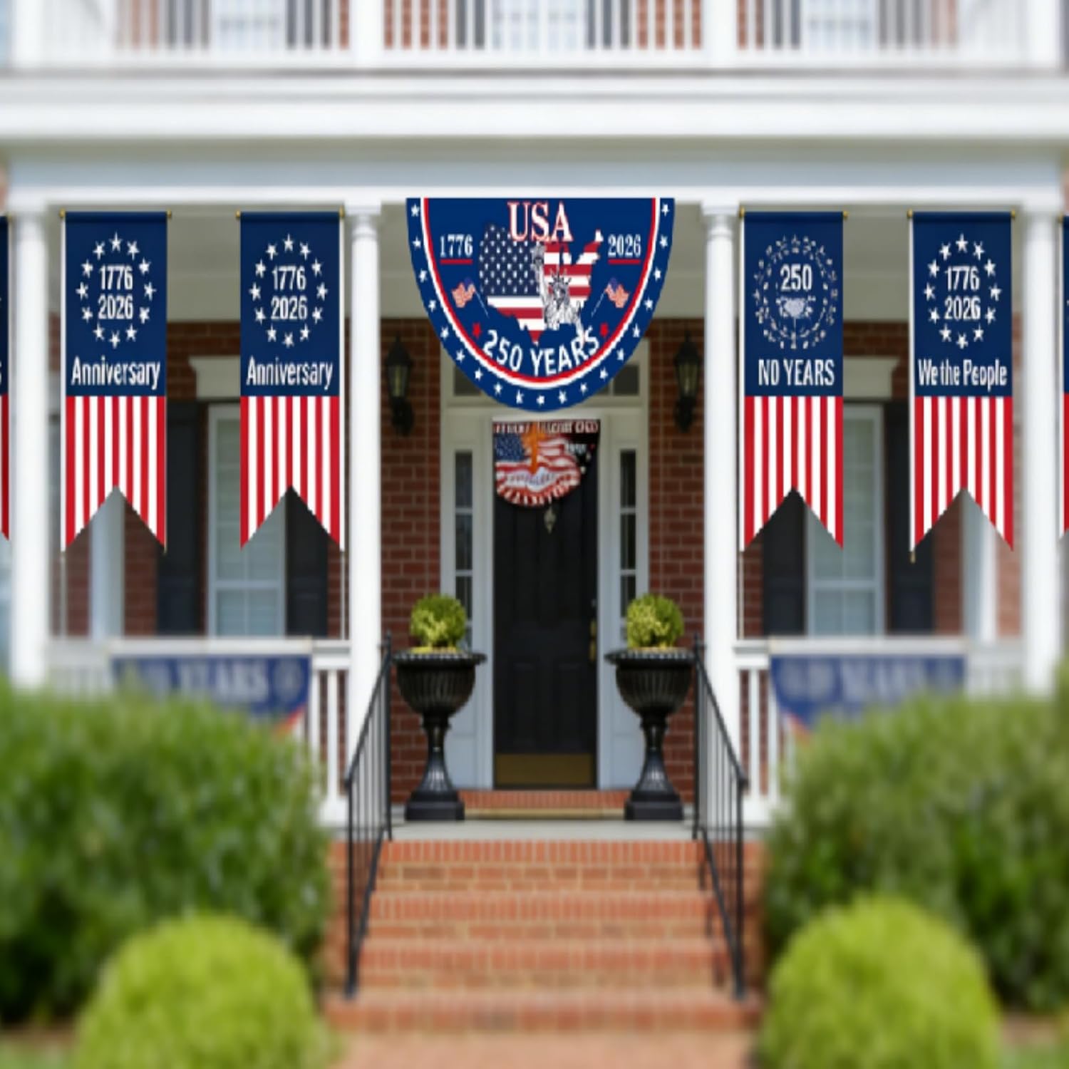 250th USA Anniversary Flag 1.5x3ft 1776-2026 Patriotic Banner Bunting 2 Pack Decor for Wall Front Door Porch Fence Outdoor Use