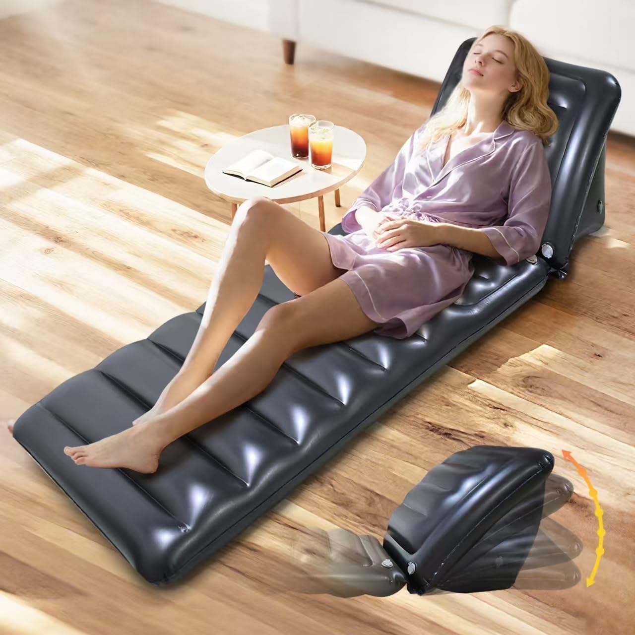 Inflatable Lounge Chair Recliner - Heavy-Duty Air Sofa Bed with Adjustable Backrest, Portable Indoor Outdoor Lawn Chair for Patio, Beach, Camping, Backyard (220cm/86.6in, Black)