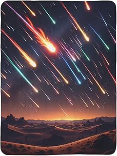 Cozy Fleece Sherpa Blanket - Colorful Meteor Shower Over a Desert Design