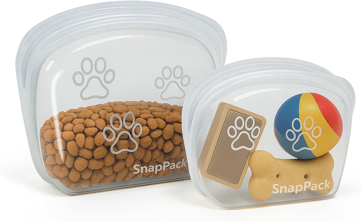 SnapPack Premium Silicone Reusable Pet Storage Stand-Up Bags, Pet Duo Set, Microwave, Dishwasher, Oven and Freezer Safe, BPA Free, Leak-free, and Eco-friendly |1000ml & 2000ml Set (Clear)