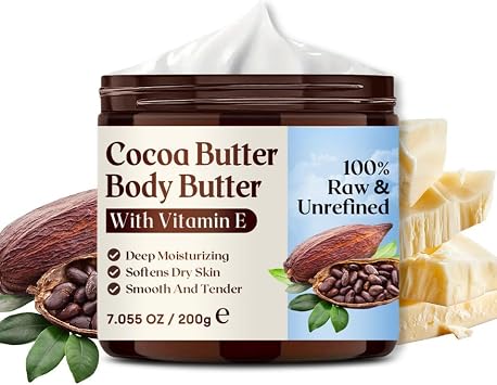 Cocoa Butter Body Lotion, Raw & Unrefined For Dry Skin, Body Moisturiser for Dry Skin, Even Skin Tone, Removes Age Spots & Dark Spots, Body Cream for Women & Men, For All Skin Type