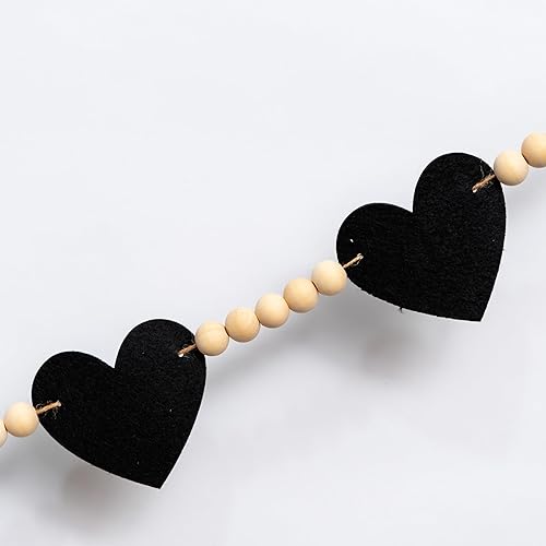 Miniatura 7 de Guirnalda de corazones de fieltro rosa y cuentas de madera para el día de San Valentín, pancarta de manto de granja, colgante de pared neutro,